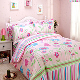 女孩儿童床上用品三四件套 韩式公主风可爱卡通粉色全棉床单套件