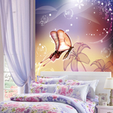 大型壁画梦幻紫色手绘蝴蝶床背景沙发墙电视墙客厅餐厅玄关壁纸