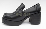 M01热卖日系制服鞋学生鞋英伦风黑色棕色高跟单鞋粗跟防水台COS鞋
