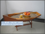 包邮【地中海风格】船形茶几,咖啡桌（137cm,棕核桃木色 ）