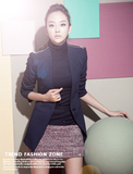 韩版秋装新款品质女装韩国原单OL通勤单粒颗修身长袖小西装外套女