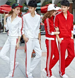 2016春秋季新款男女士情侣运动服套装红色白色修身休闲长袖包邮潮