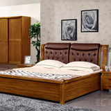 新中式胡桃木色乌金木色宜家真皮1.8米实木婚床储物床高箱床家具