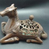 古董收藏紫铜材质唐马造型熏香炉工艺精湛古玩杂项老物件老东西