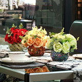 欧式玻璃工艺品田园花瓶 浓情蜜意玫瑰花艺套装客厅餐桌装饰摆台