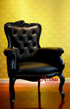 特价单人椅欧式沙发椅新古典美式实木书椅黑色皮高背椅洽谈椅现货