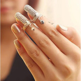 韩国高端品指甲戒指女指环护甲套个性满钻锆石珍珠镶钻花朵戒指盖
