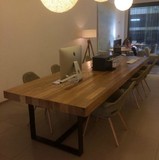 美式复古实木铁艺餐桌椅饭桌做旧咖啡酒吧桌办公桌会议长桌休闲桌