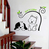 黑白狗狗 小树可爱卡通儿童房间卧室装饰 创意玄关过道墙贴纸背景
