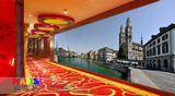 大型无缝3d壁画 酒店餐厅过道走廊背景墙纸 城市建筑湖泊风景壁纸