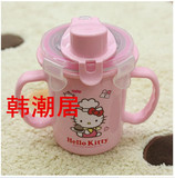 韩国进口正品乐扣凯蒂猫HELLO不锈钢餐具吸管杯带把水杯儿童水壶