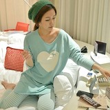 韩版PINK睡衣女春秋季纯棉长袖薄款可爱甜美宽松家居服夏常规套装