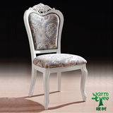 欧式田园餐椅 实木橡木雕花餐椅 美式布艺椅子 蓝色软包咖啡椅