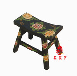 中式家具时尚创意手绘牡丹小马鞍凳实木小凳子儿童凳矮凳换鞋凳