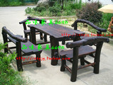户外园艺/纯实木桌椅套件防腐木/古色古香厚重型木制碳化桌椅庭院