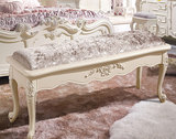 包邮真皮欧式床尾凳简约现代实木长凳白色描金法式浪漫换鞋凳