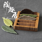 筷托日式餐具居家创意筷子架叶刀叉形筷架日本礼品竹木收纳盒陶瓷