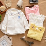 春秋款女童衬衫纯棉0-1-2-3岁女宝宝长袖衬衣白色打底衫童装上衣