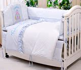 优伴全棉绣花婴儿床品套件十件套魔法城堡粉色蓝色床围被子可定做