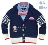 波姆熊POM BEAR专柜秋款男童装英伦风小熊领结假两件纯棉线衫毛衣