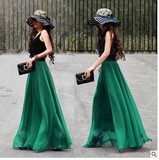 2016绿新款波西米亚长裙显瘦裙8米大摆金丝雪纺半身裙沙滩裙包邮