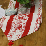 全棉桌旗中式家具装饰中国风简约台布餐桌布茶几床旗 福寿连连