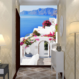 地中海爱琴海风格 大型壁画 玄关装饰墙纸 过道走廊壁纸背景墙634