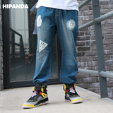 HIPANDA  设计潮牌 男款 春夏 薄款系绳牛仔裤 蓝色