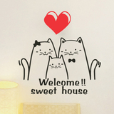 猫咪一家 创意可爱卡通贴画 客厅卧室玻璃门背景墙壁贴纸居家装饰
