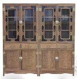 促销红木家具鸡翅木书柜中式实木仿古柜子明清古典玻璃储物柜带门