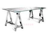 实木书桌组合台式家用电脑桌时尚餐桌简约不锈钢现代办公桌001