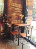 美式乡村家具实木铁艺做旧复古酒吧椅仿古餐椅咖啡厅餐桌椅套件