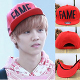 EXO明星同款红色FAME字母平沿帽嘻哈街舞帽子男生女帽潮流青少年