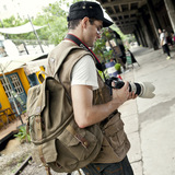 户外摄影包 单反相机包 复古学院风 帆布休闲旅行 男女双肩背包
