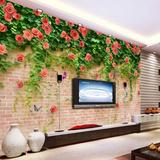 3d立体玫瑰花墙纸卧室客厅背景墙壁纸浪漫无纺布餐厅吊藤花朵壁画