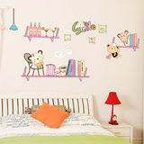 特价可爱卡通卧室客厅墙壁装饰贴画 儿童房可移除墙贴纸 小熊书架