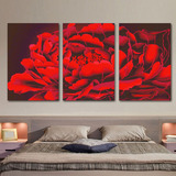 蒙娜丽莎印花十字绣三联画欧式红色牡丹花客厅花卉卧室简约最新款