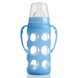 新生婴儿宽口径吸管玻璃奶瓶宝宝奶瓶防摔硅胶套防胀气母婴用品