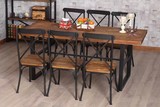 美式乡村复古实木家具铁艺餐桌咖啡餐厅餐桌椅组合餐厅家庭餐桌椅