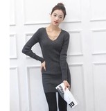 2014春季新款韩版女装修身显瘦V领打底衫女士中长款纯棉长袖T恤