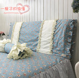 浪漫床头套复古风纯棉韩式软包夹棉布艺蕾丝床头罩定做两件免邮