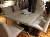 伊朗进口爵士白大理石洞石餐桌椅组合长方形餐台简约现代家具T80A