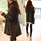 代购韩国SZ韩版个性修身优雅羊毛衫宽松中长款加厚毛衣外套女