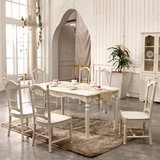 欧式田园桌子法式正方形纯实木橡木现代简易时尚餐桌椅组合象牙白