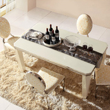 现代简约创意餐桌椅组合大小户型钢化玻璃烤漆饭桌子欧式白色实木