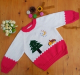 纯手工编织毛衣儿童宝宝婴儿清爽红绿两色圆领套衫送礼童装三利