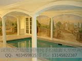 别墅游泳池背景墙大型 欧式古典壁画 墙饰手绘风景油画 广州墙绘