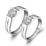 PT950纯银镀铂金仿真钻戒 情侣戒指对戒指环 珠宝首饰品可刻字