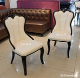 韩式餐椅实木PU简约现代酒店包厢后现代家用椅子白色餐厅欧式椅子