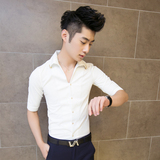 发型师短袖衬衫中袖理发美发店KTV工作服韩版修身潮男士白色衬衣